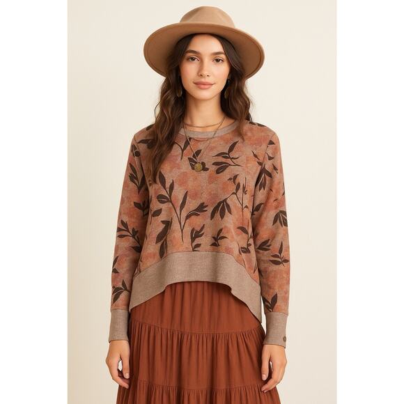 Westbound Tops - Westbound Tonal Floral Toss Long Sleeve Button Cuff Top
